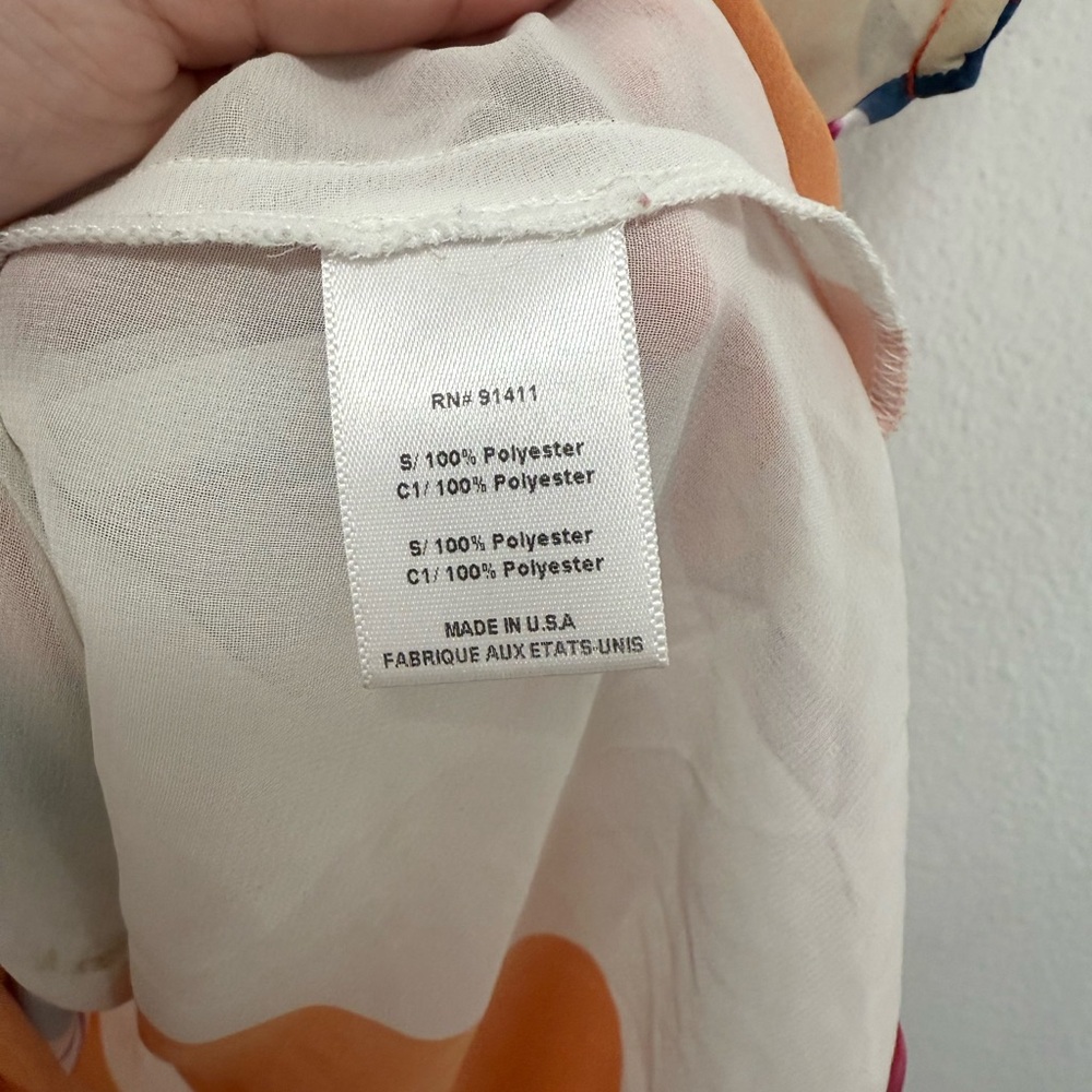 Clover Canyon Orange Floral Sheer Asymmetrical Blouse Size Medium - Picture 3 of 4